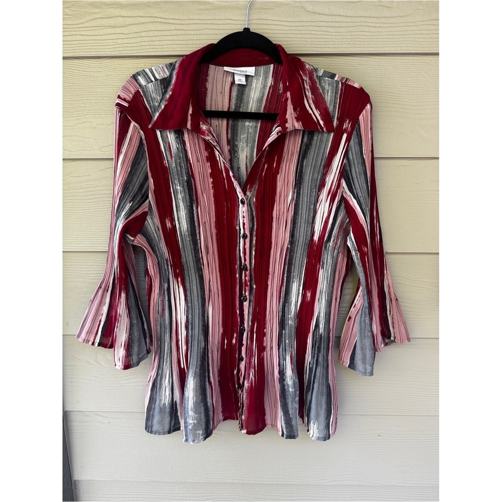 Y2K red and pink blouse dress barn womens 2x Striped Button Front